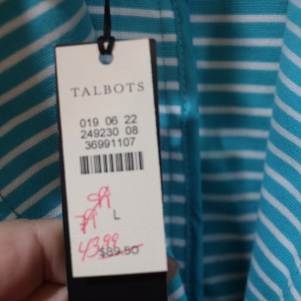 Talbots Blue & White Striped Button Front Lightweight Knit Cardigan LG - Picture 12 of 14